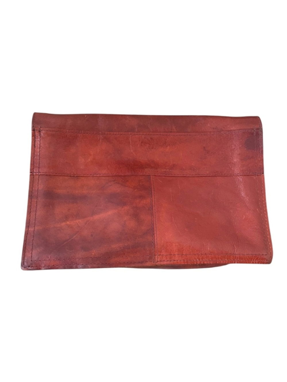 Vintage Leather Clutch Brown Brass Clasp Foldover Bag - Picture 10 of 16